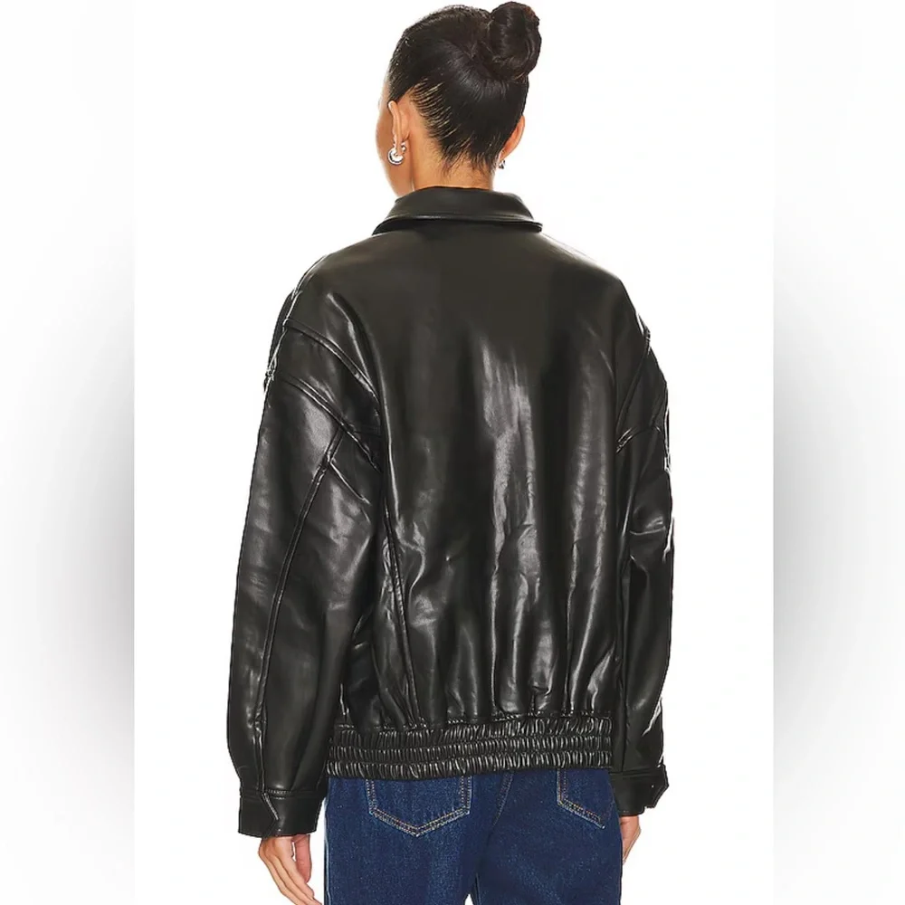 New Lioness Black Leather Bomber Jacket - Picture 4 of 7